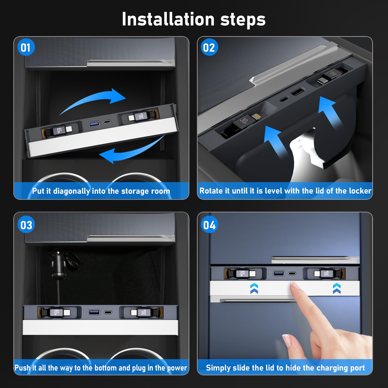 SHINELINERS 65W USB Charger Hub installation process is tool-free and plug-and-play