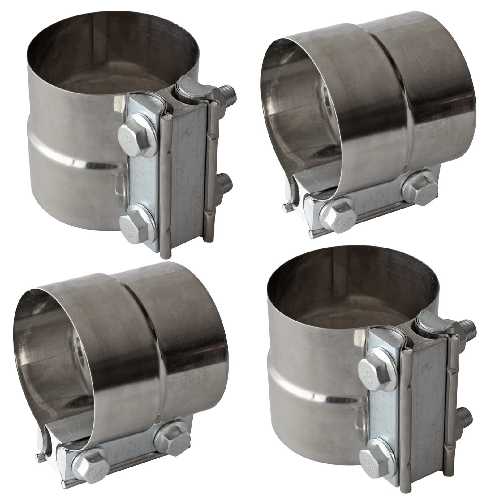 Shineyoo 3-inch lap joint exhaust band clamp front view showing corrosion-resistant 304 stainless steel.