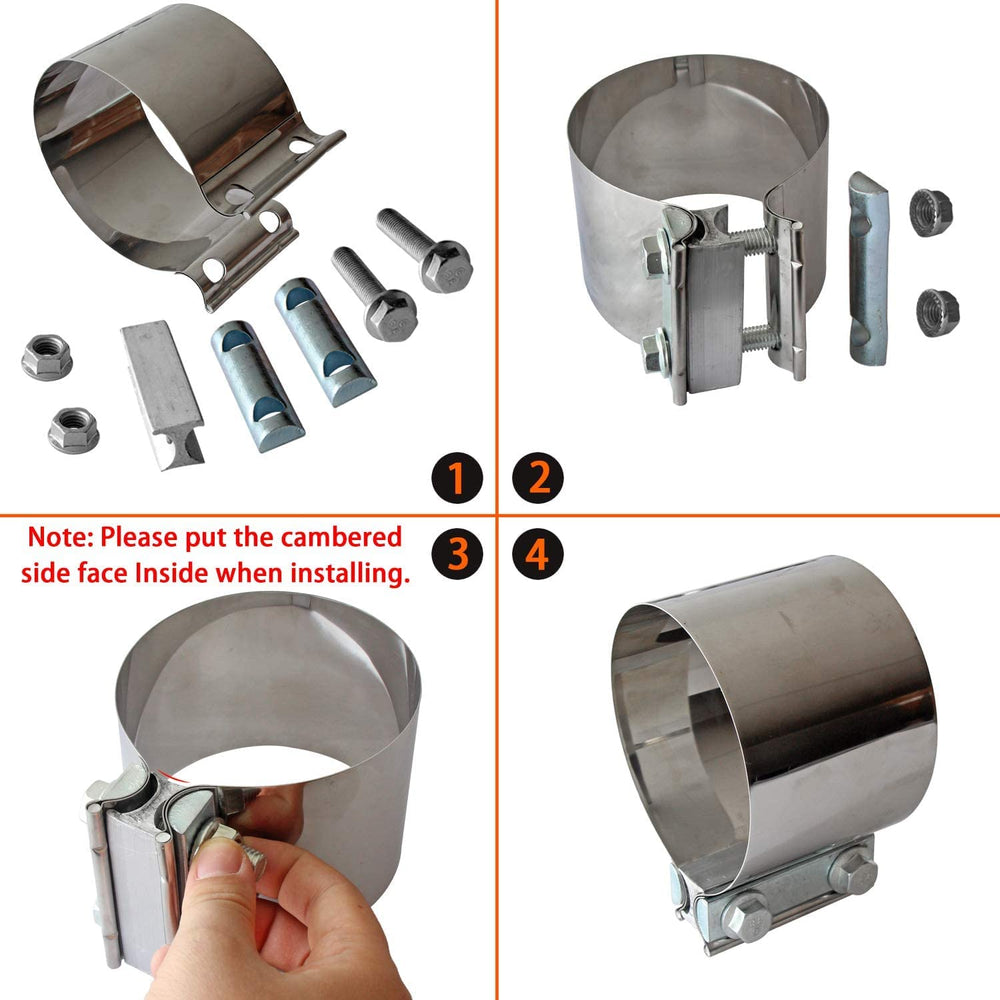Shineyoo exhaust band clamp 4in installed on pipe demonstrates quick, tool-friendly installation.