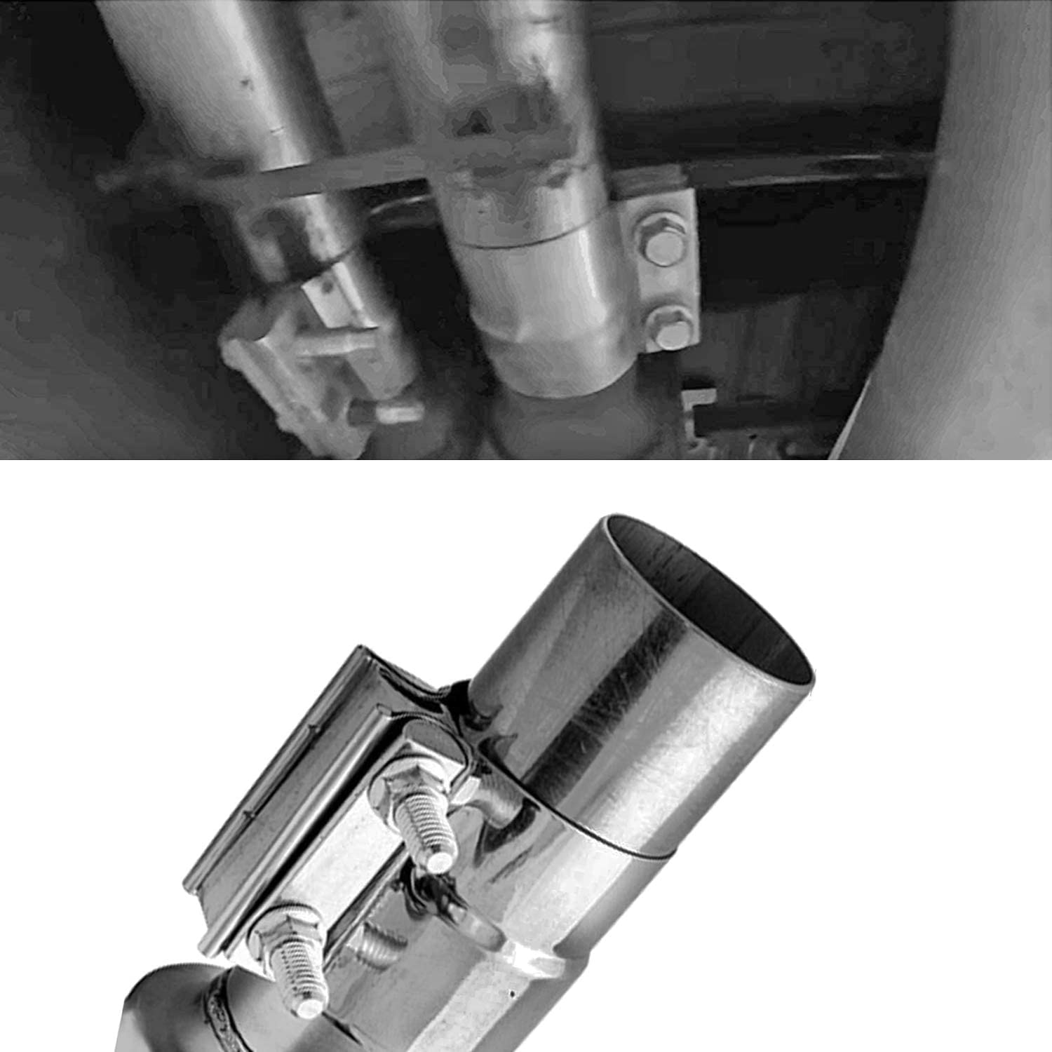 Shineyoo exhaust band clamp connected to muffler assembly for a tight seal.