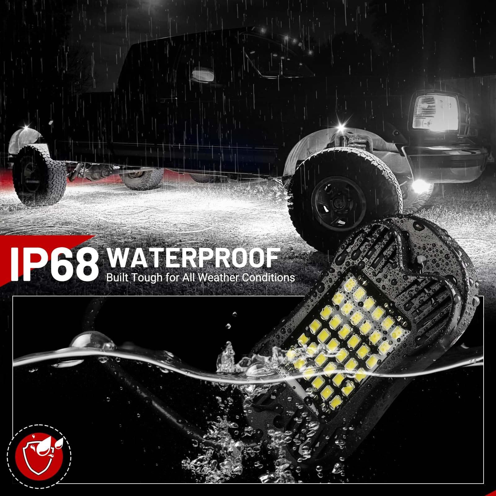 SHINIGHT rock light underbody installation showing rugged waterproof design for off-road use
