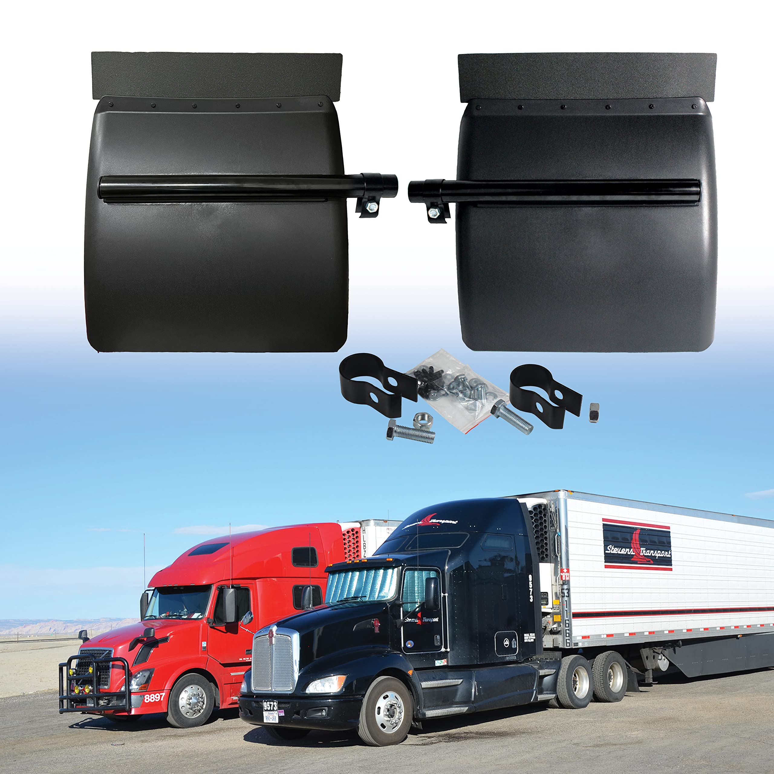 SHINJEW quarter fender 24x24 left view, durable poly protection for semi trucks.