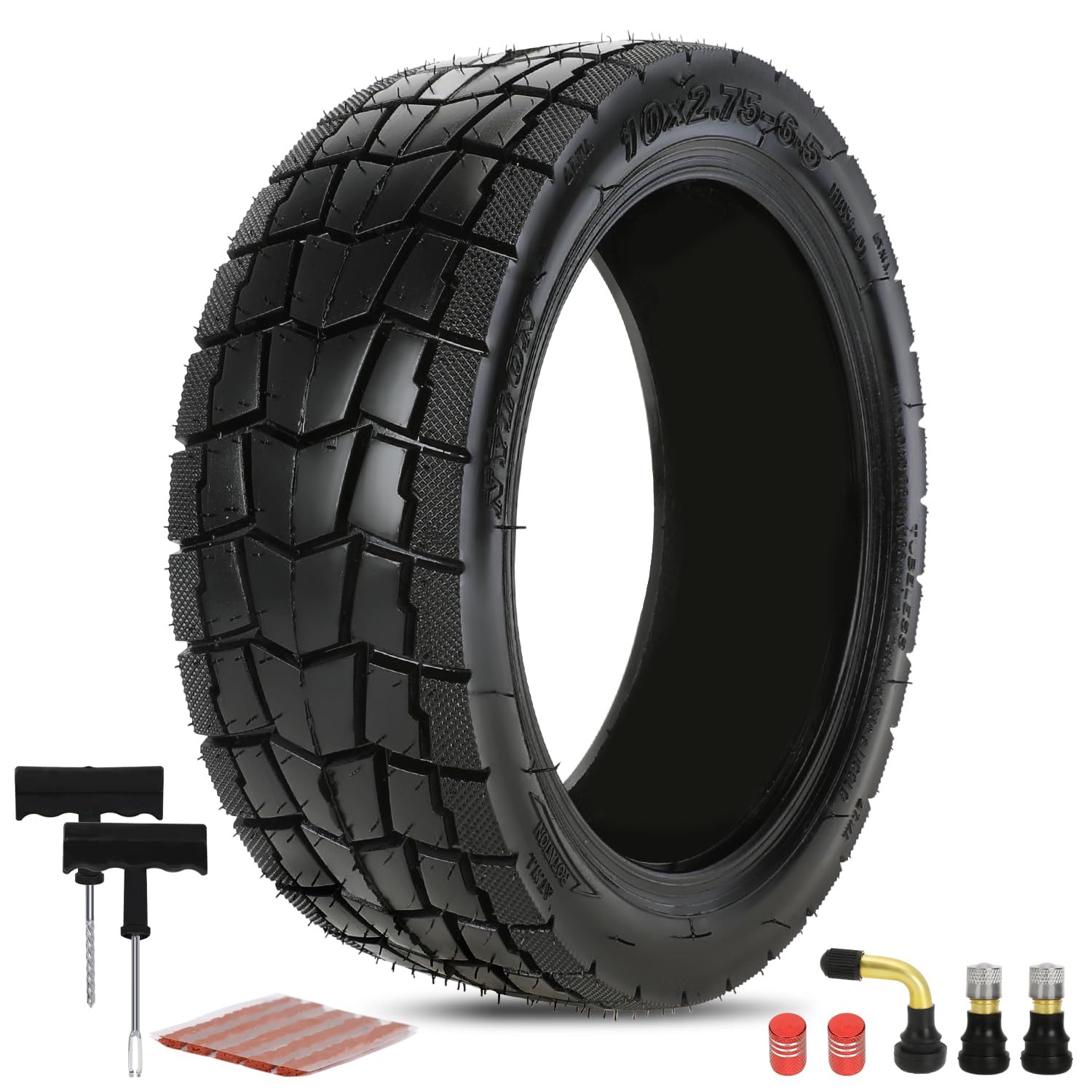 SHIQINHA 10x2.75-6.5 tubeless tire side view shows sturdy scooter construction