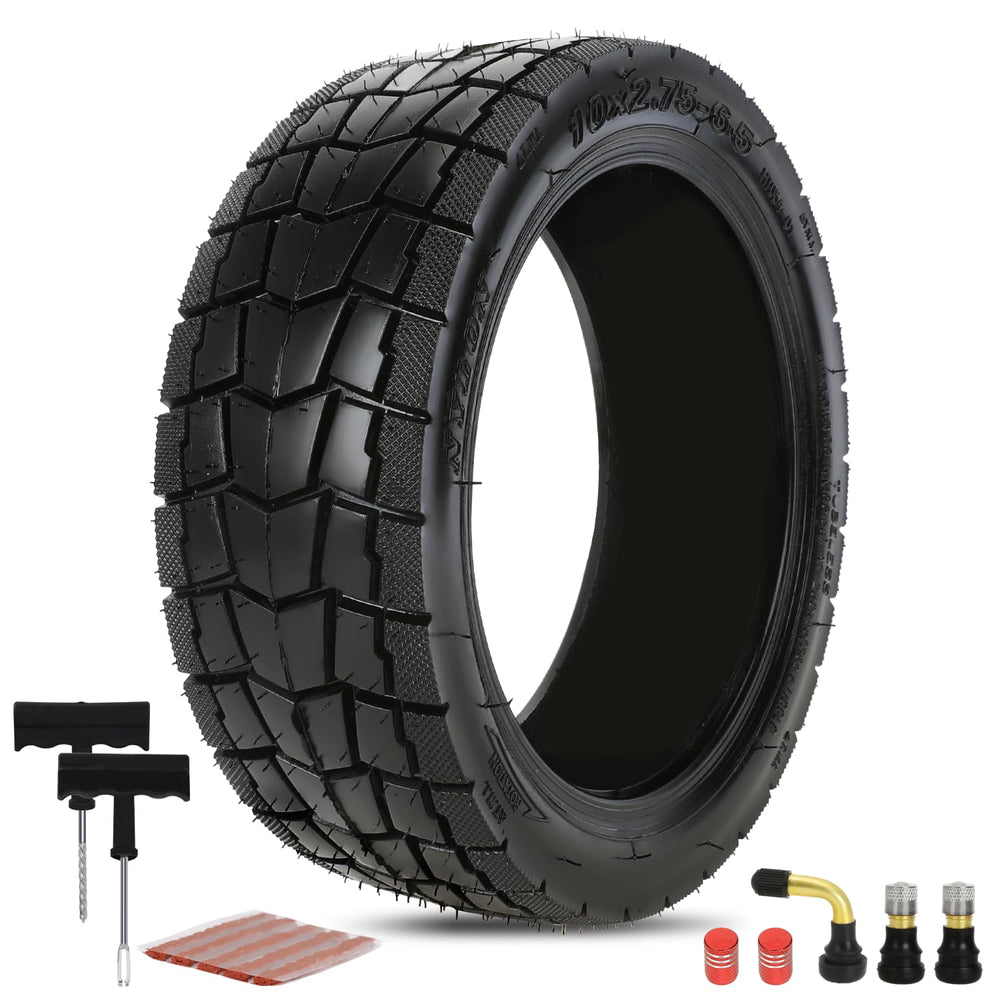SHIQINHA 10x2.75-6.5 tubeless tire side view shows sturdy scooter construction