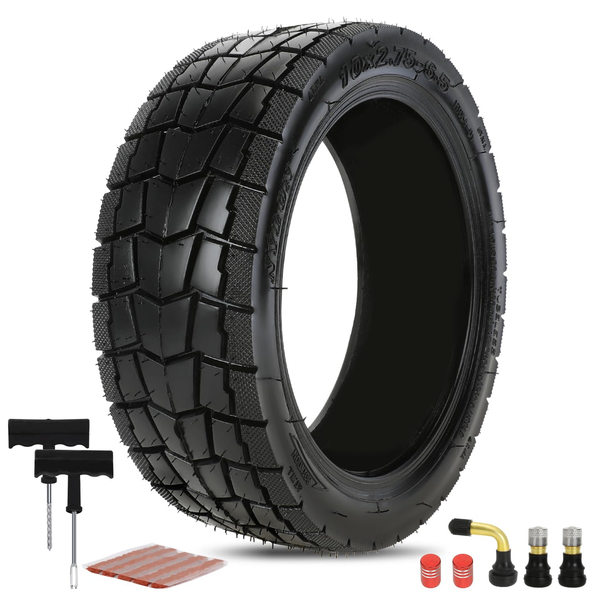 SHIQINHA 10x2.75-6.5 tubeless tire side view shows sturdy scooter construction
