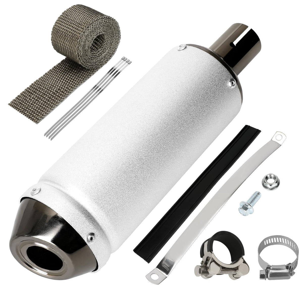 SHIQINHA 28mm exhaust muffler on a pit bike side view showing fit