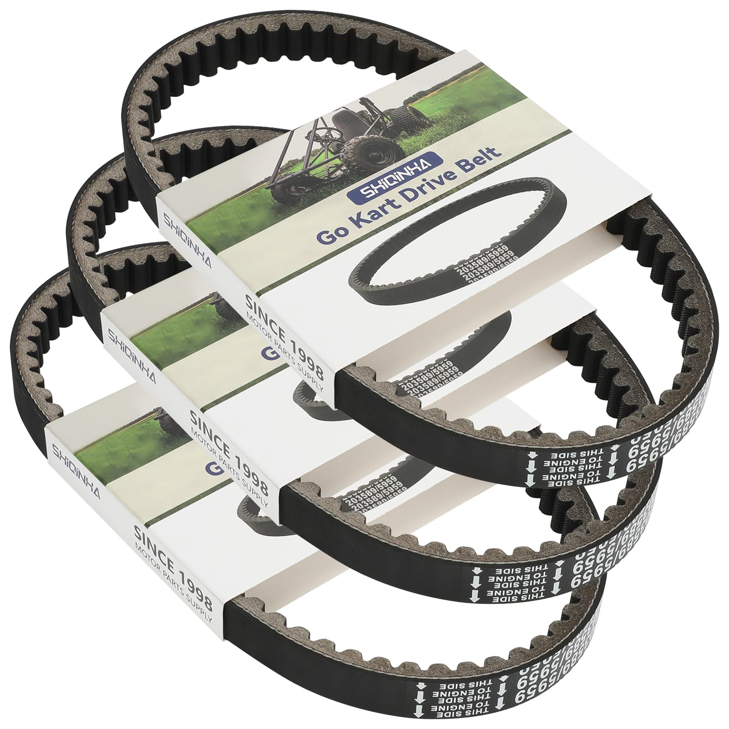 SHIQINHA 30-series belt 5959 on Coleman KT196 six-inch pulley for reliable CVT performance.