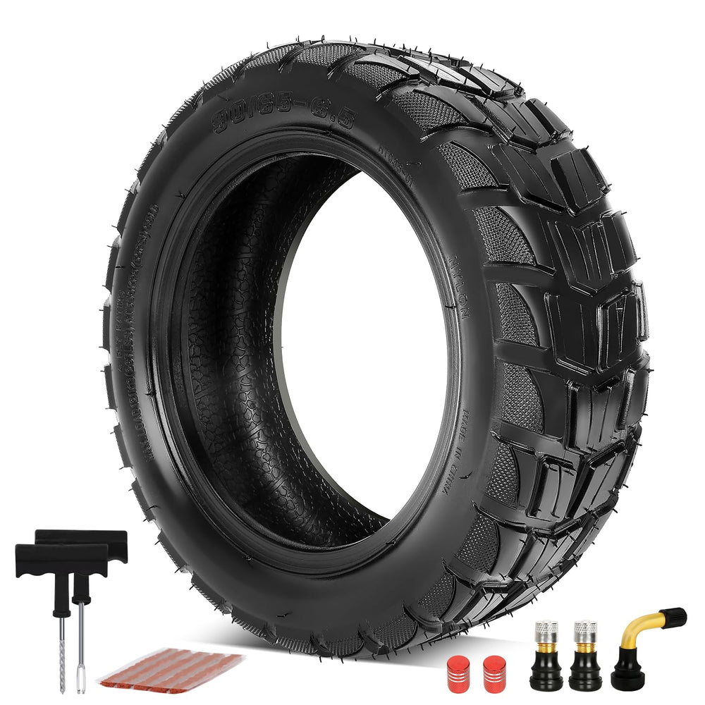 SHIQINHA 90/65-6.5 tubeless tire side view showing sturdy construction and size