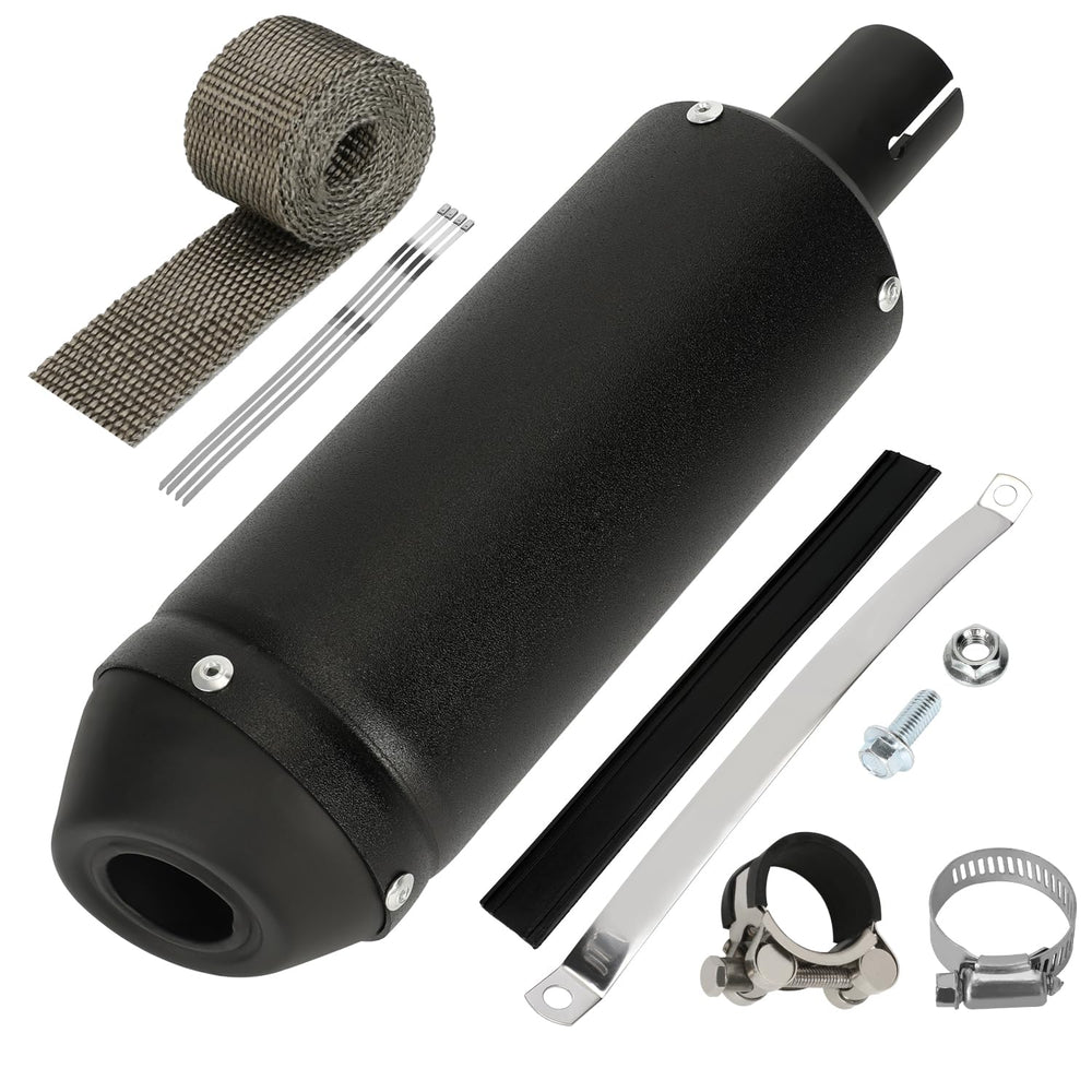 Shiqinha 28mm exhaust muffler close-up for compact slip-on upgrade on dirt bikes