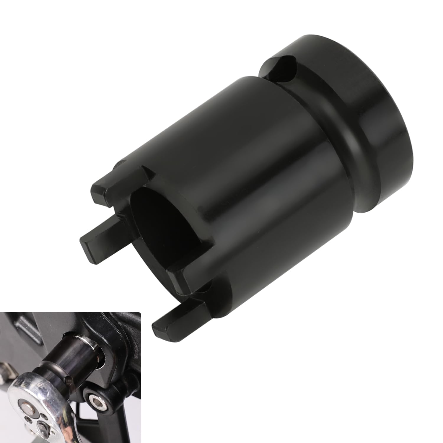 SHIQINHA lock-nut removal tool 4-pin swing arm socket in action on Sur-Ron and Segway bikes.