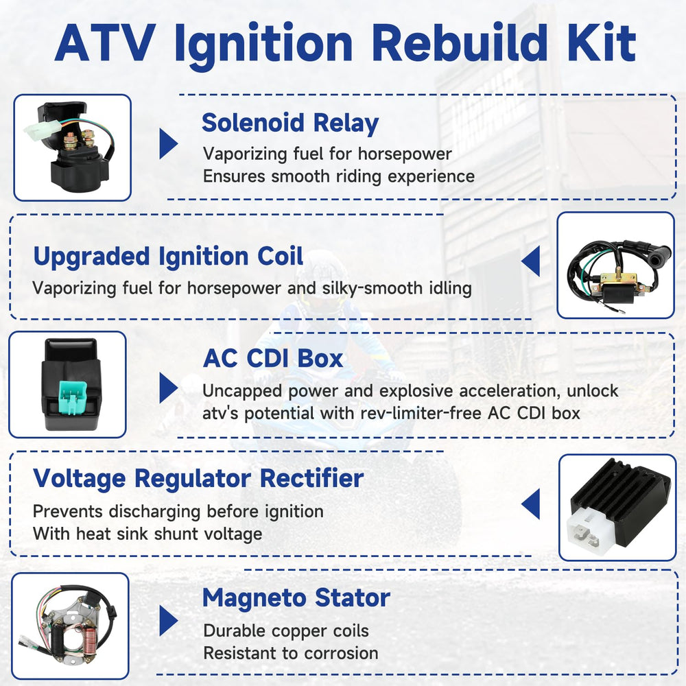 SHIQINHA stator and spark plug for reliable ignition.
