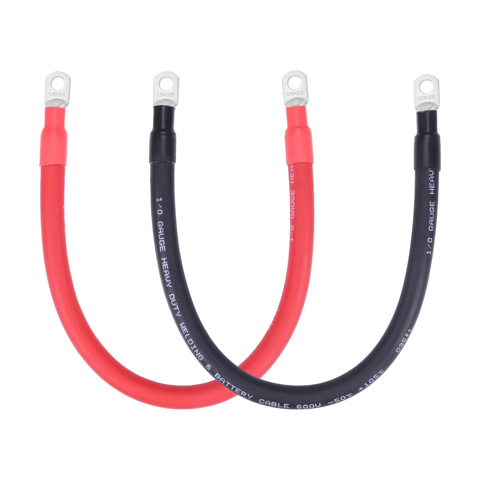 Shirbly 1/0 AWG cable in red and black pair, ideal for high-current connections