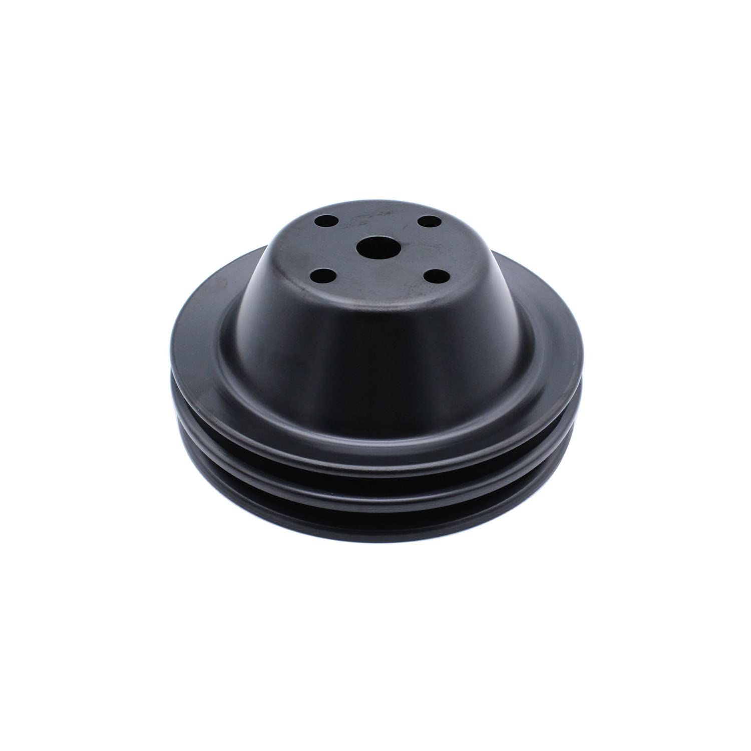 SHLPDFM long water pump pulley in black steel for SBC engines, durable fit