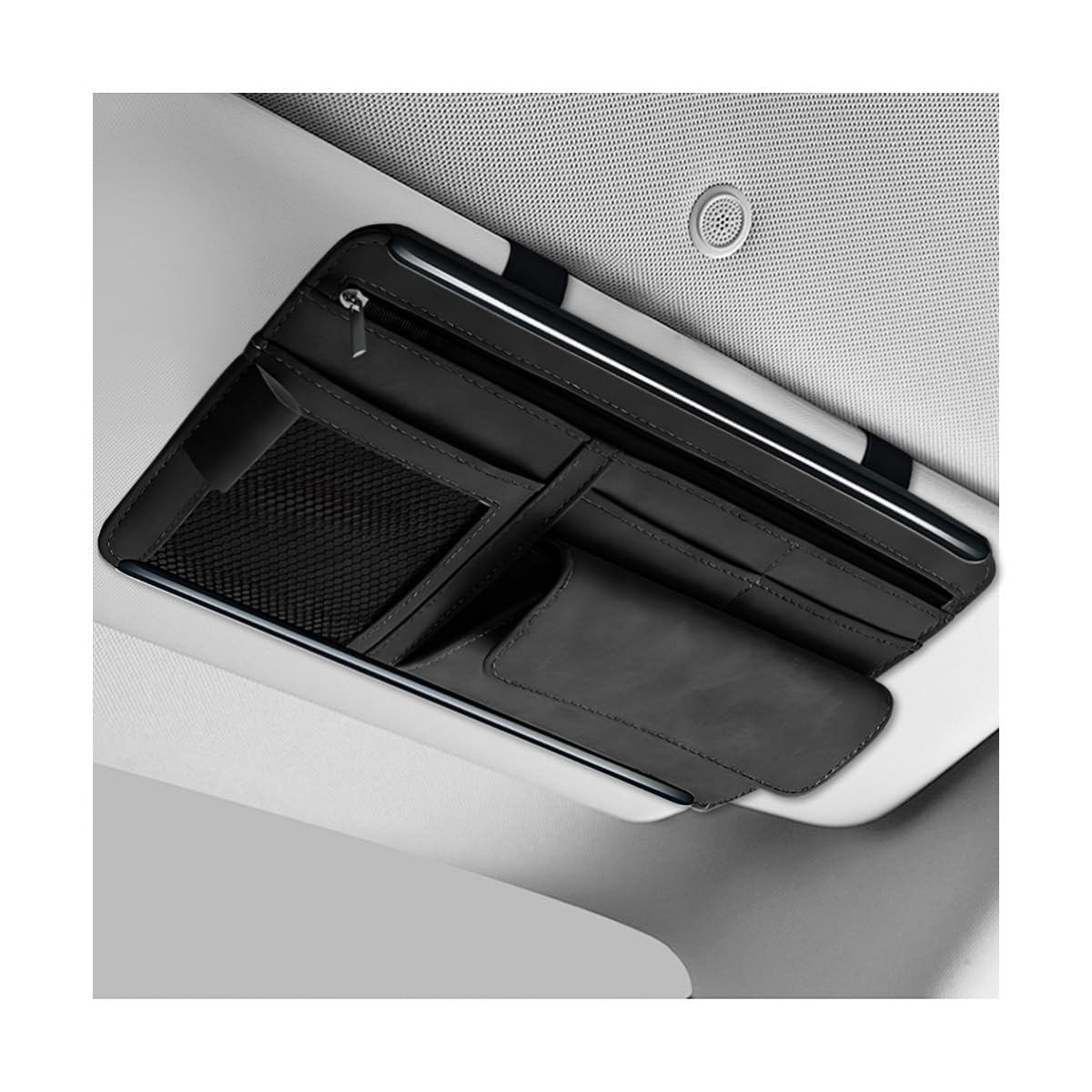 SHMZK car sun visor organizer front view shows space-saving slim profile.