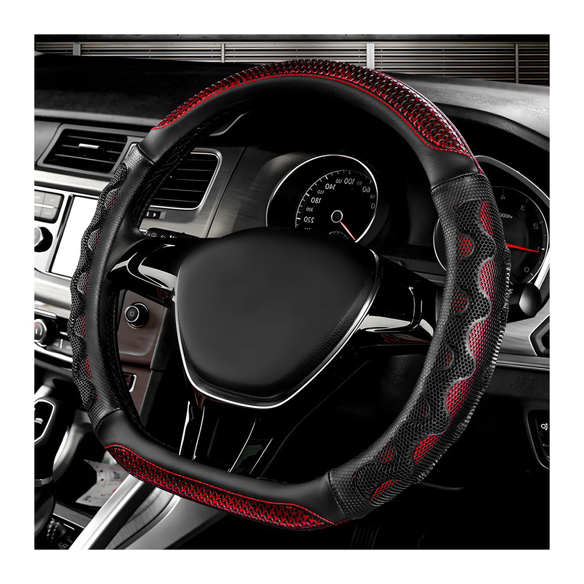 SHMZK steering wheel cover red with 3D honeycomb design for improved grip.