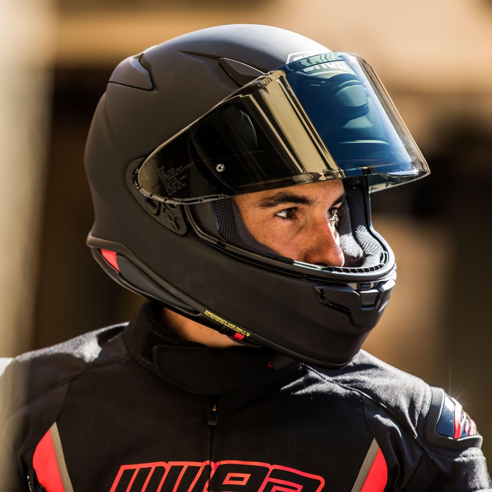 Shoei RF-1400 vent system detail promoting airflow and stability.