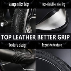 Sholer leather wrap with inner padding provides comfortable, non-slip handling on long trips