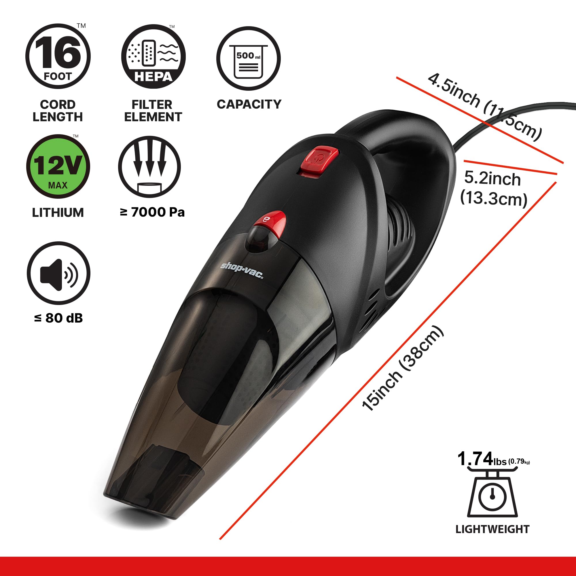 Shop-Vac 12V car vacuum storage bag keeping tools organized on the go.