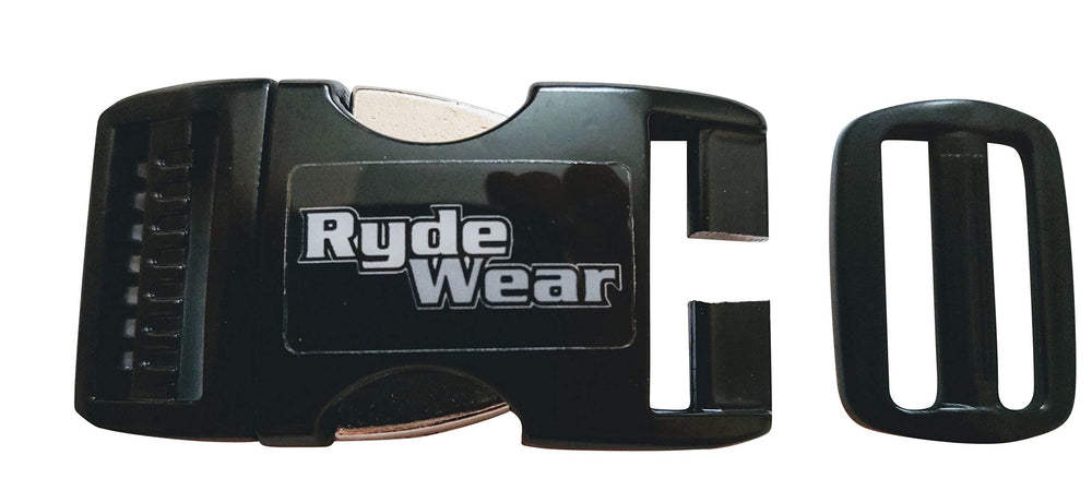 Shubandit RydeWear helmet quick-release buckle in metal for easy helmet on/off