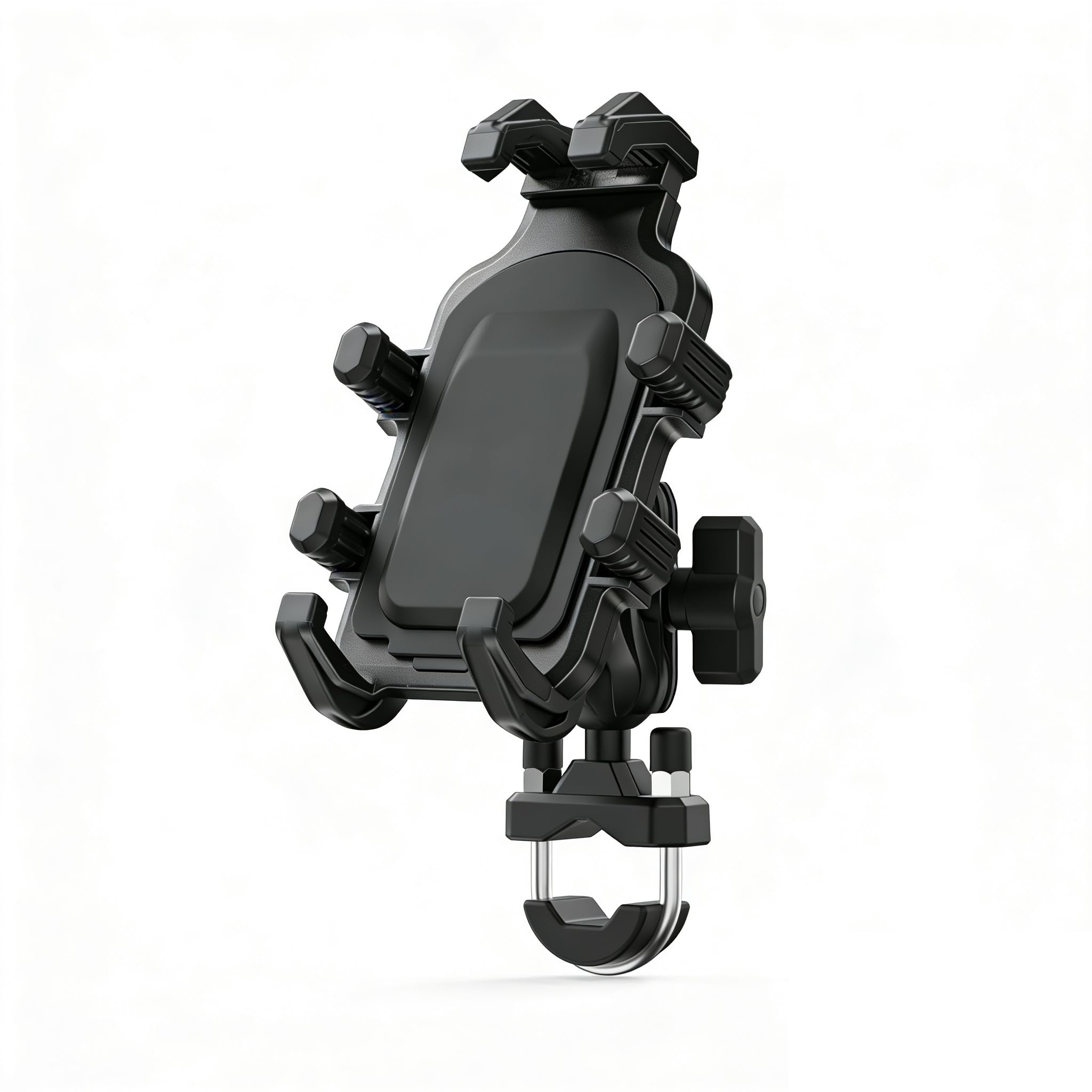 ShuoTurbo motorcycle phone mount assembly demonstrates secure fit for on-road devices.