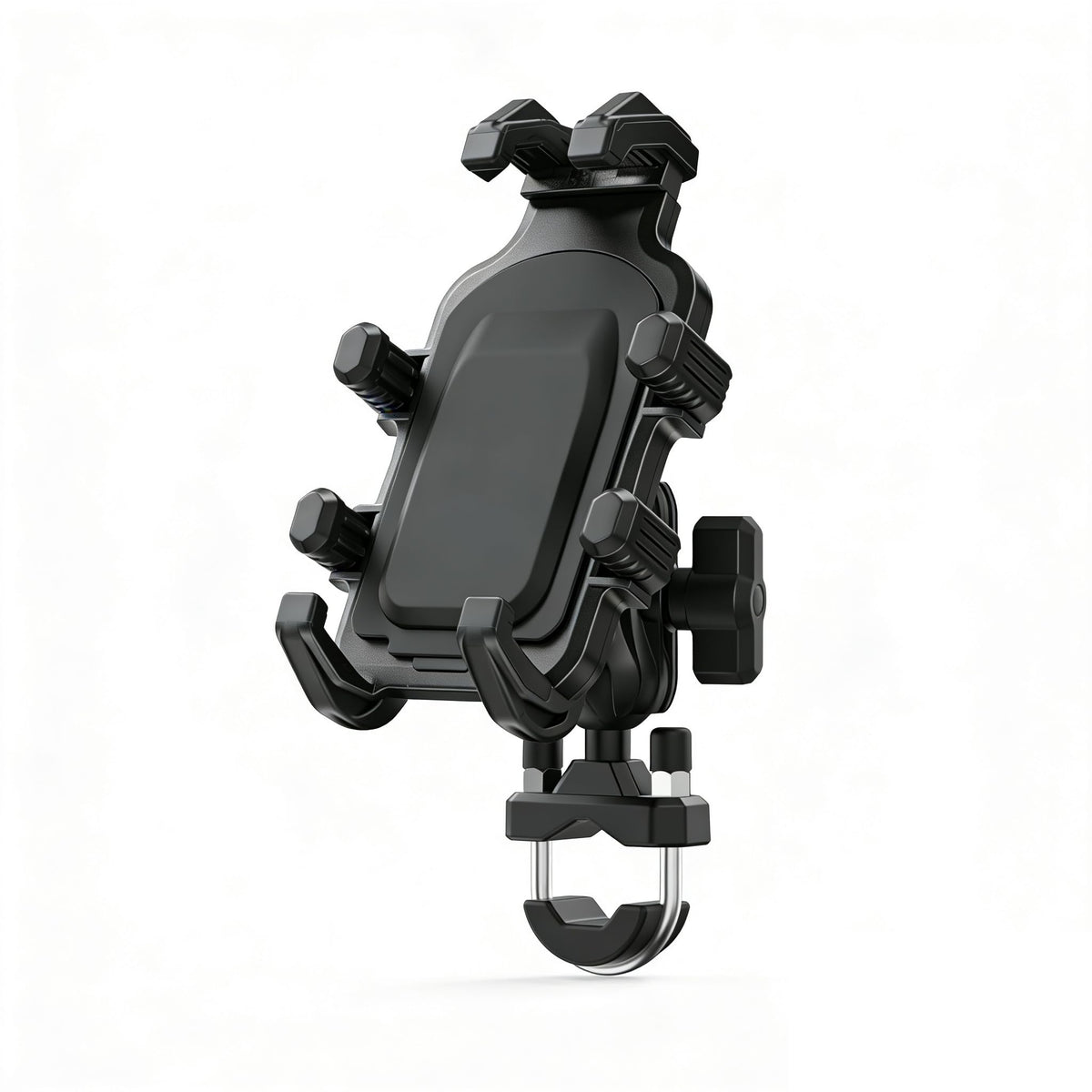 ShuoTurbo motorcycle phone mount assembly demonstrates secure fit for on-road devices.