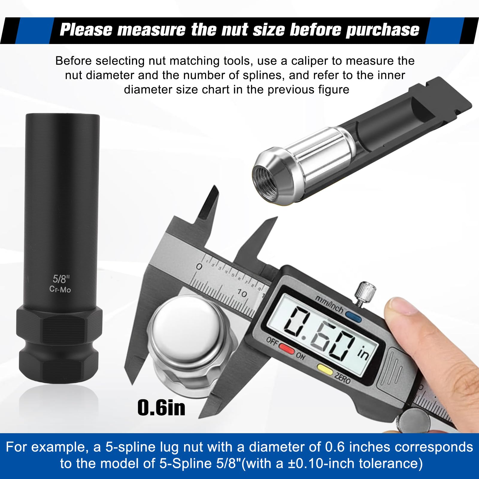 Siapupy 6-spline lug nut key for mid-range spline patterns efficiently