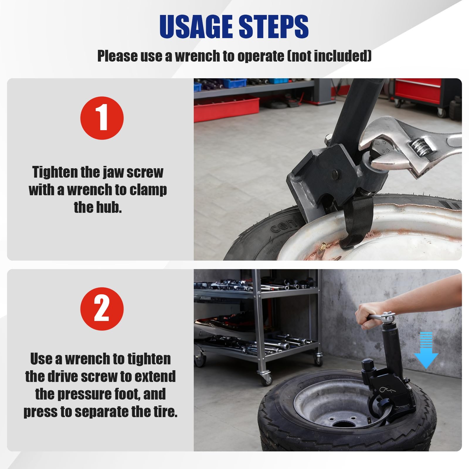 Durable steel build supports frequent use on tough tires.