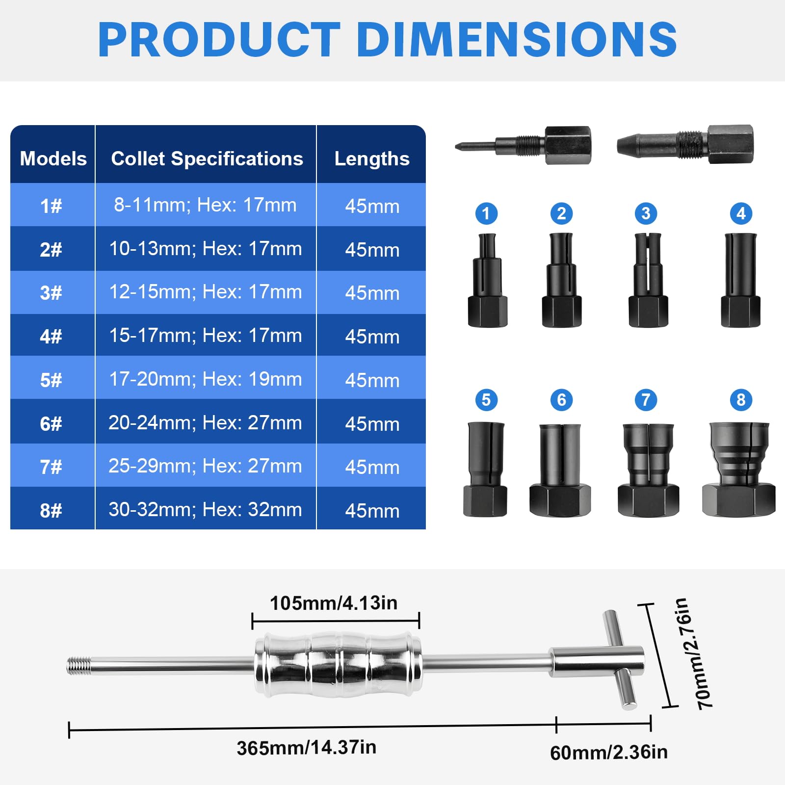 Siapupy expandable collets 8–32mm ensure tight grip and minimal damage.