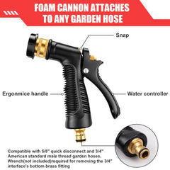 Siapupy foam sprayer demonstrating 5/8 and 3/4 inch hose compatibility
