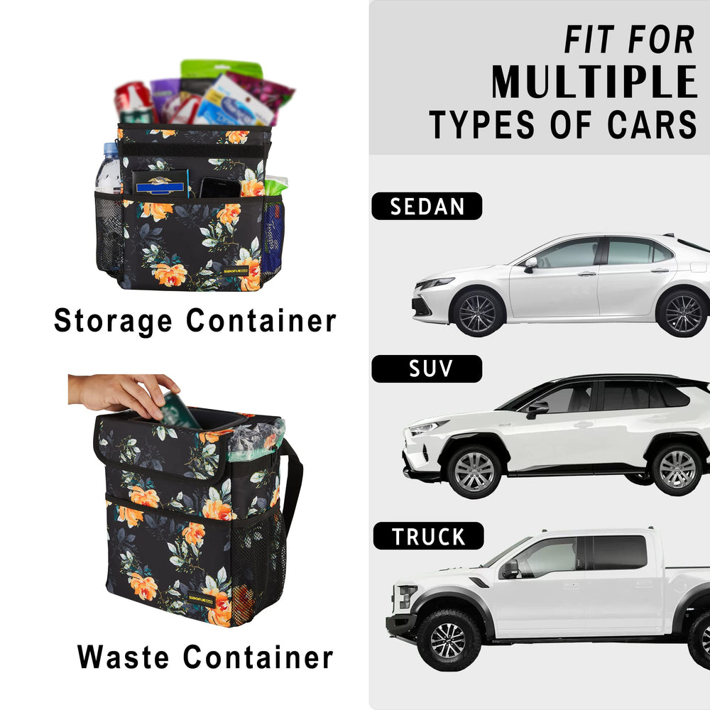 SIBOFUEGO 2-gallon car trash bin with adjustable straps for secure placement