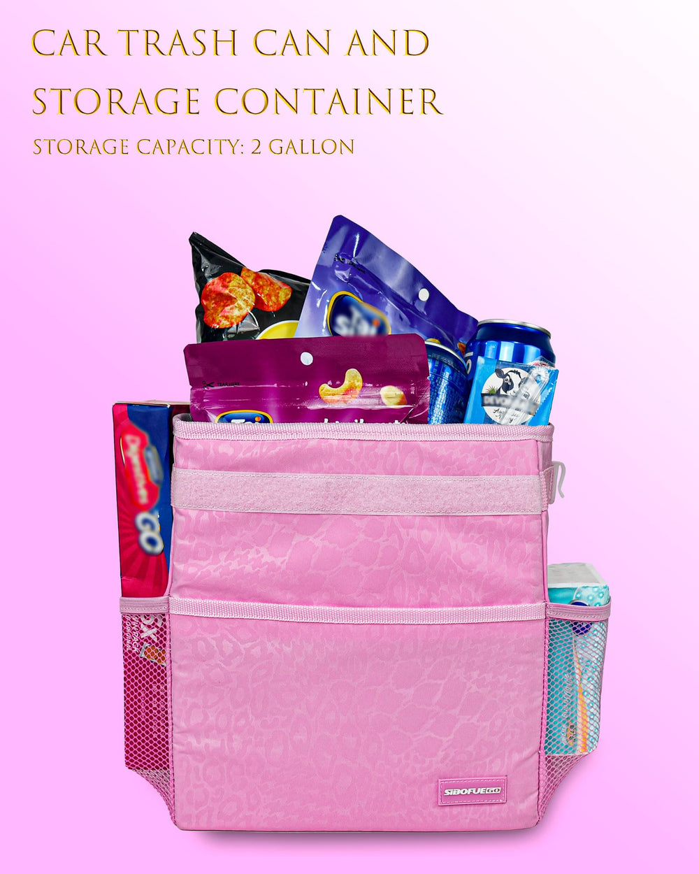 SIBOFUEGO car organizer leopard-pink adds pockets to store small items neatly.