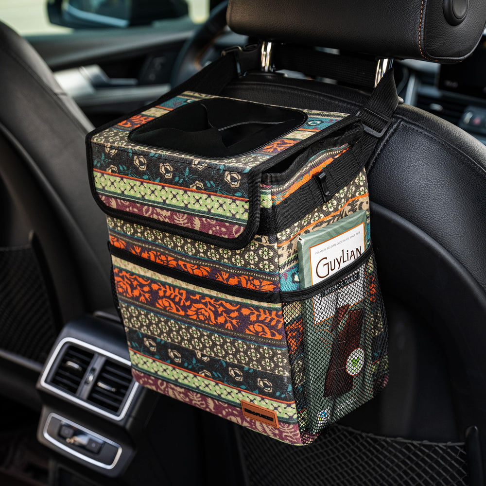 SIBOFUEGO car trash can with flip-top lid keeps the cabin tidy on long drives