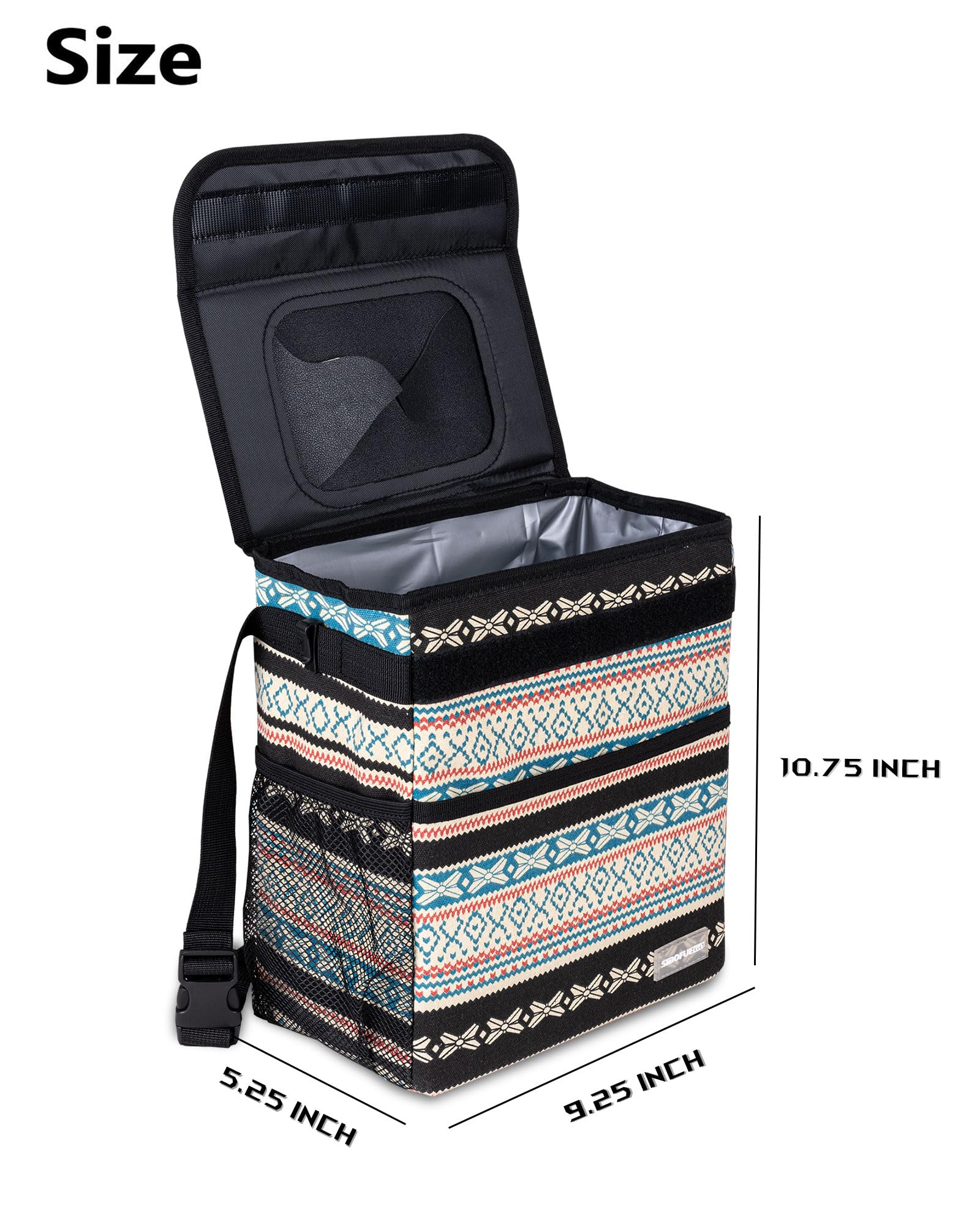 SIBOFUEGO car trash can storage pockets organize bags and essentials.