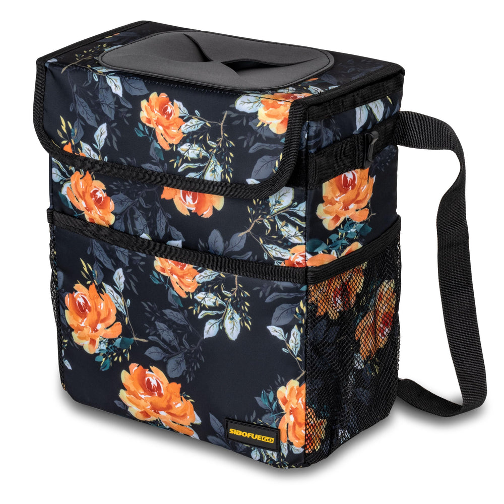 SIBOFUEGO cute car trash can with lid flower pattern for stylish car decor