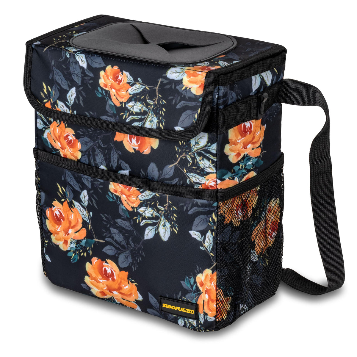 SIBOFUEGO cute car trash can with lid flower pattern for stylish car decor