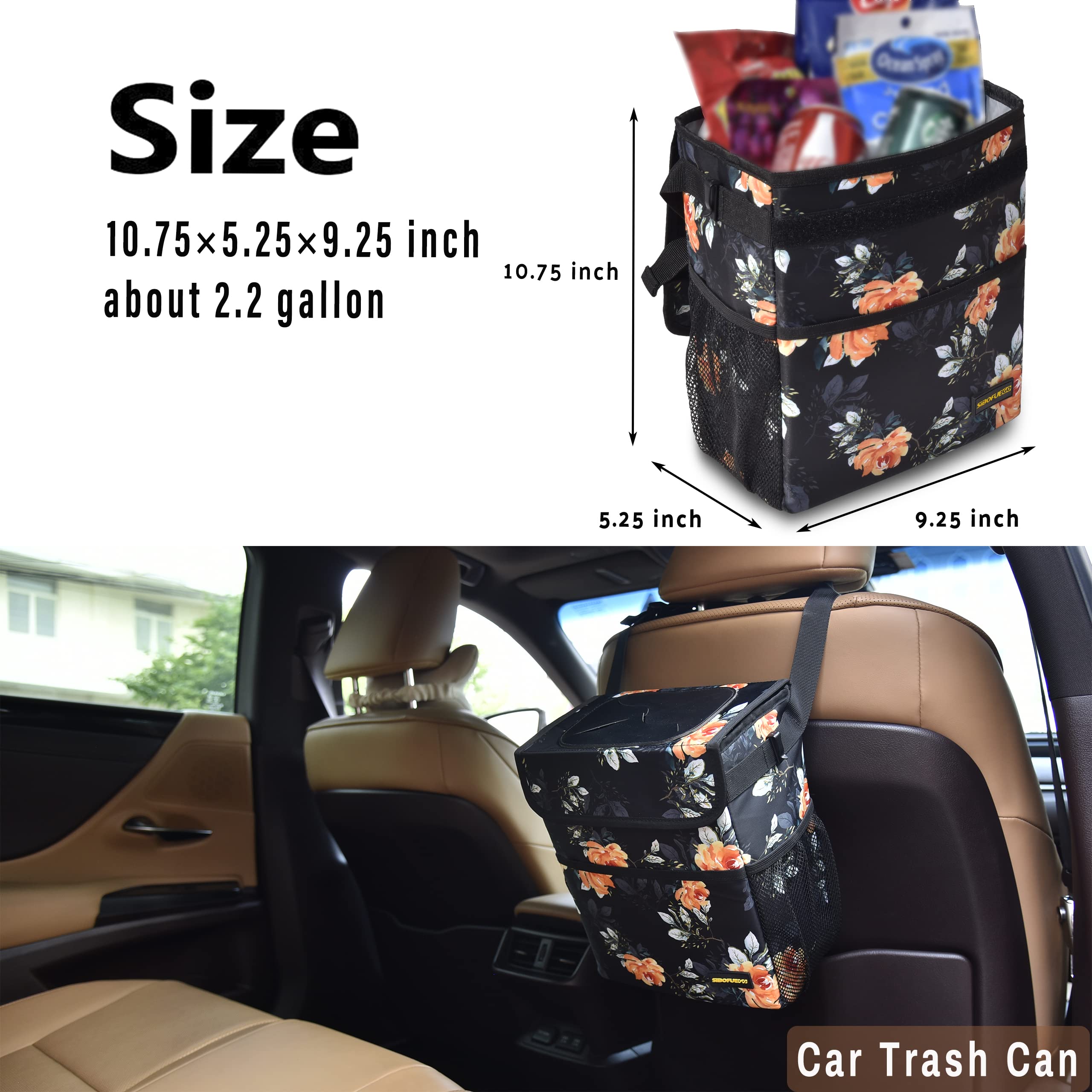 SIBOFUEGO leak-proof car trash bin with waterproof lining to prevent spills