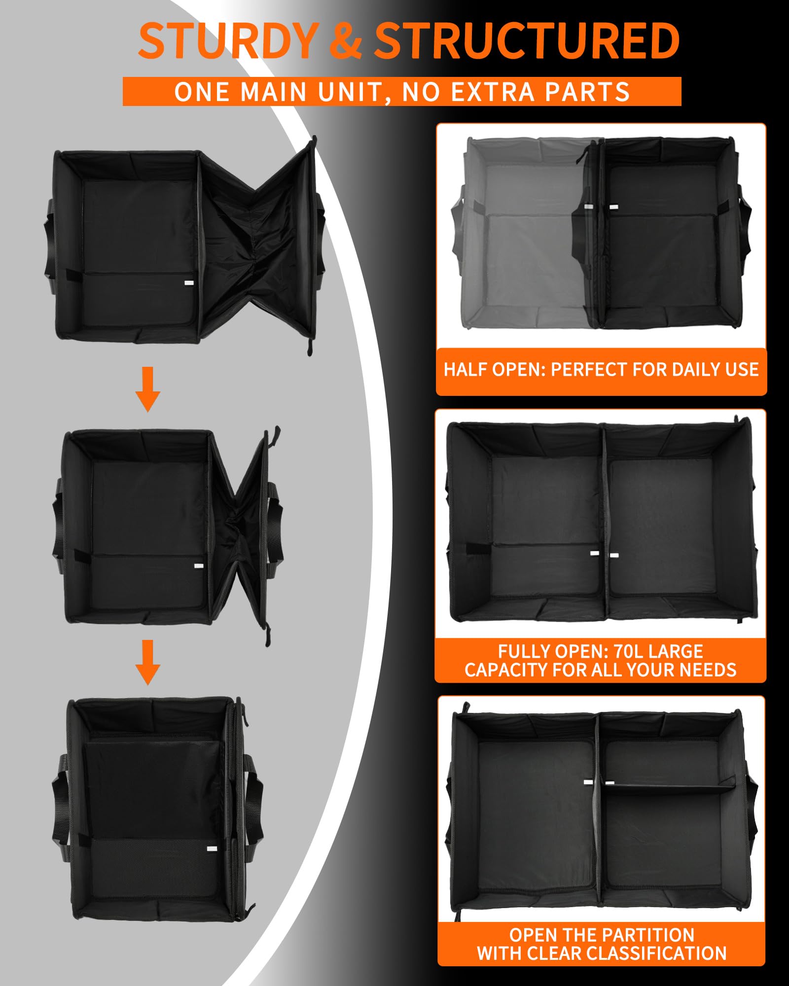 SIBOFUEGO sturdy trunk organizer front pocket provides quick-access storage.