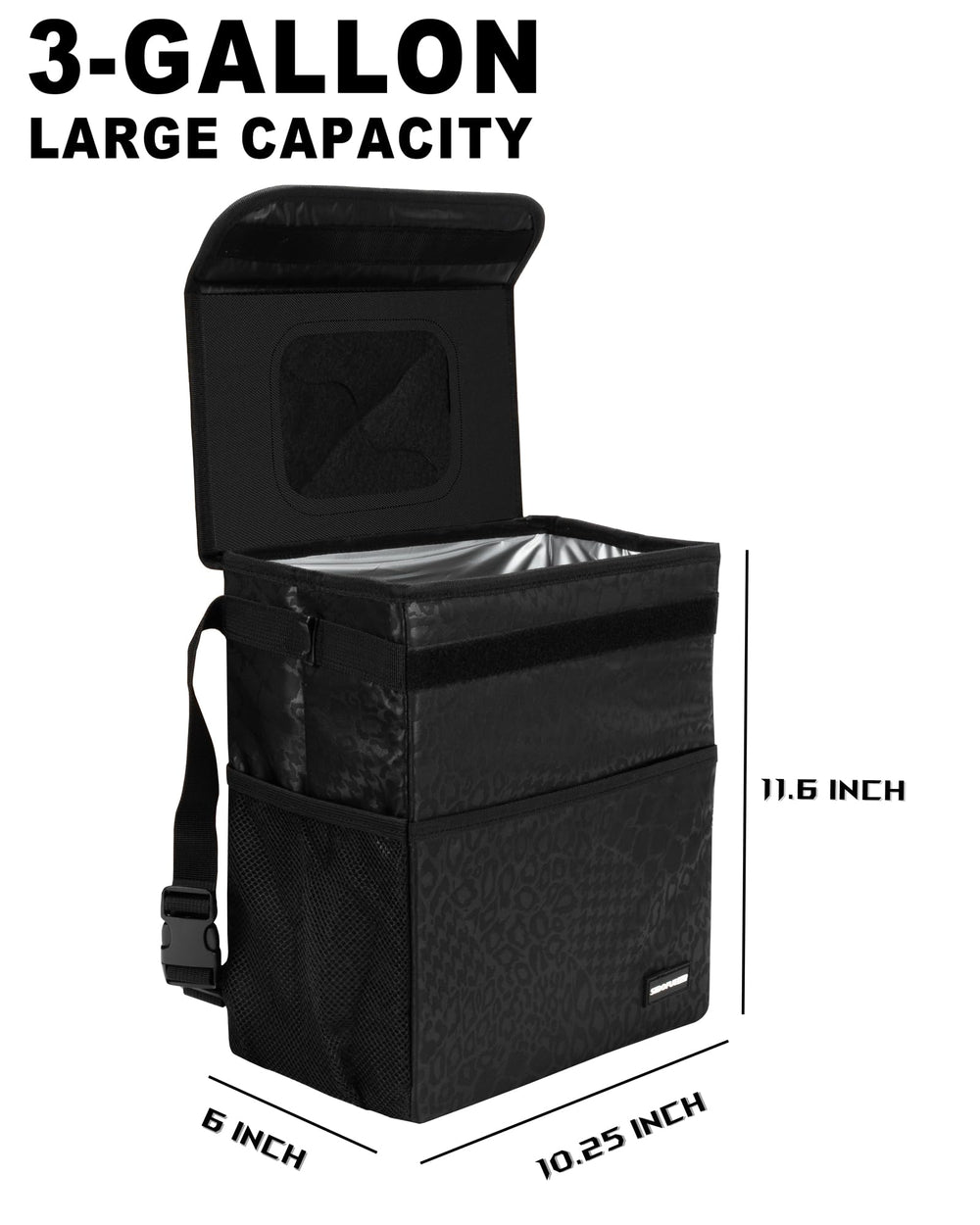 SIBOFUEGO car trash can with waterproof lining resists leaks.