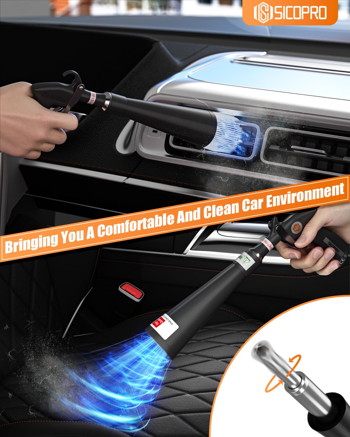 SICOPRO detailing brush nozzle cleans corners without scratches