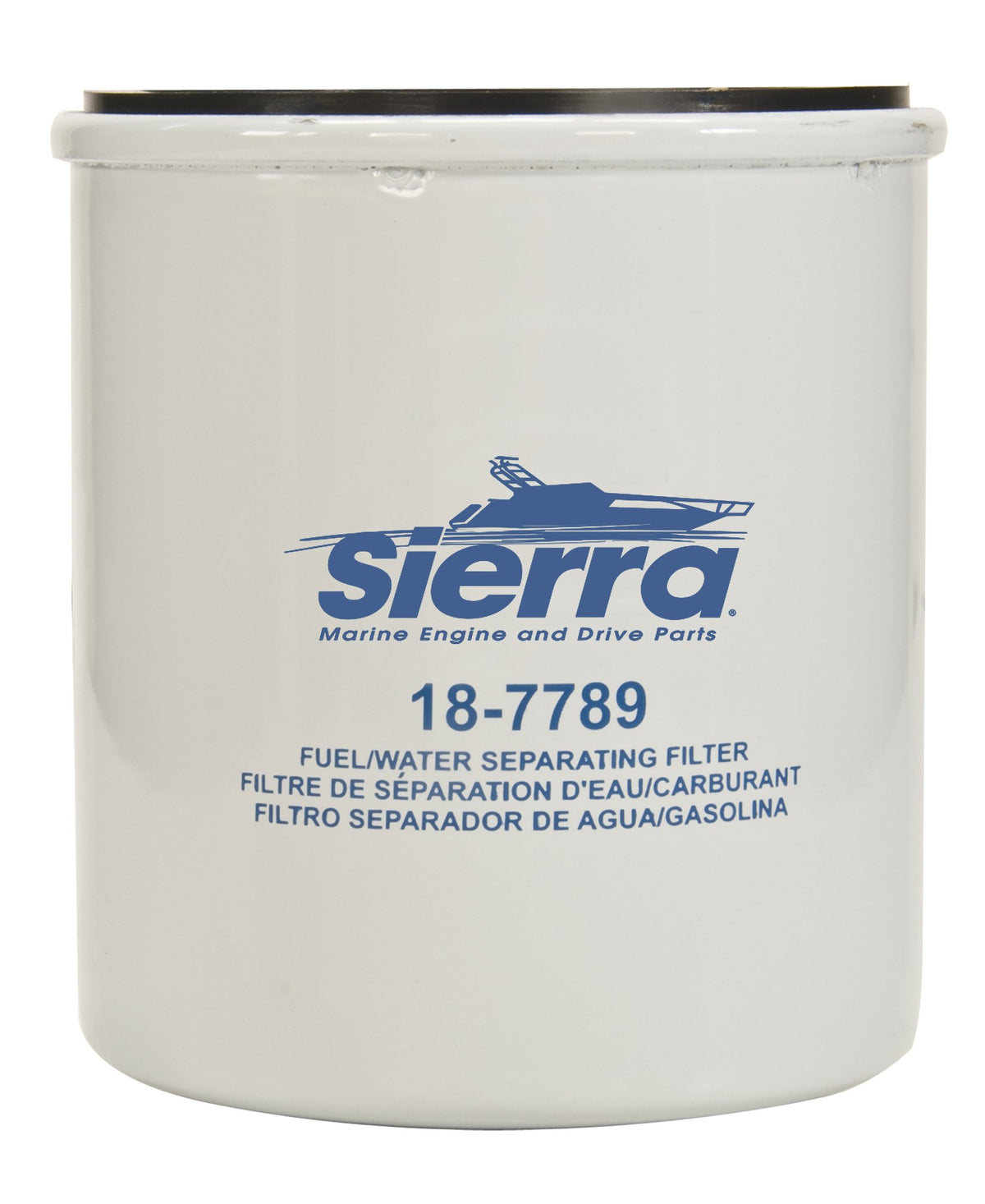 Sierra 18-7789 fuel filter close-up showing 21-micron filtration for clean fuel