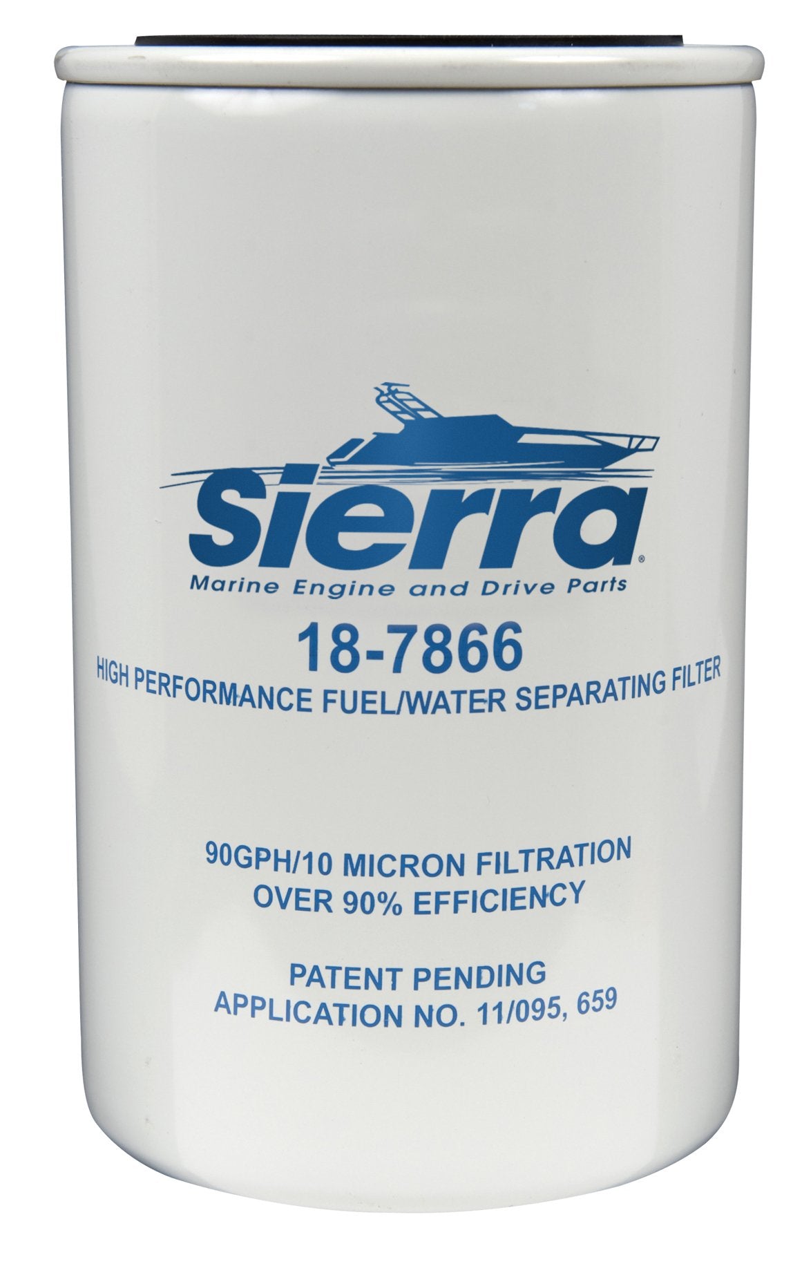 Sierra 18-7866 fuel water separator for universal fit protects marine engines by removing water.
