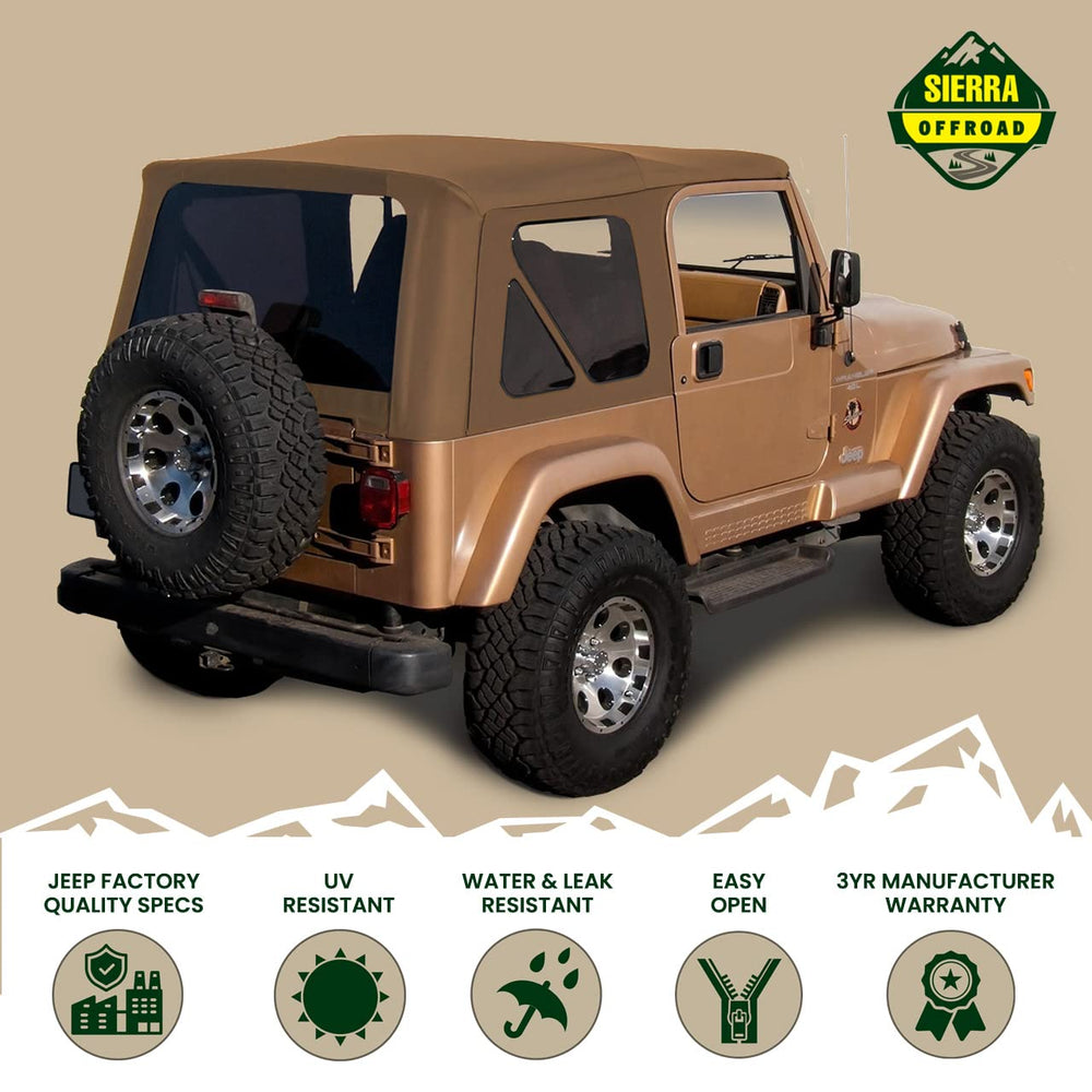 Sierra Offroad spice denim soft top rear window tint enhances weather resistance
