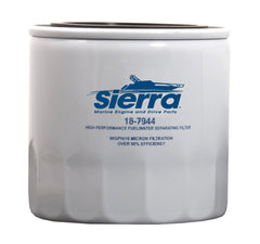 Sierra Teleflex 18-7944 original medium fuel filter, front view, protects engines from water and particulates.