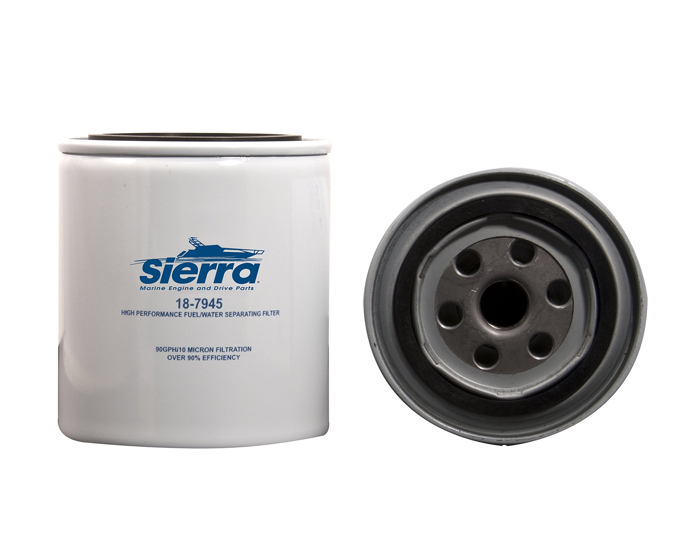 Sierra Teleflex 18-7945 filter cartridge close-up showing 10 micron protection for fuel.