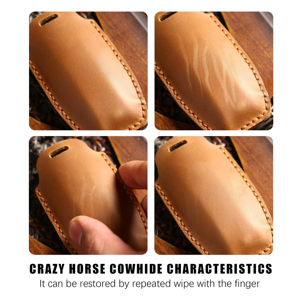 Black leather stitching close-up on SIEVEN key fob case