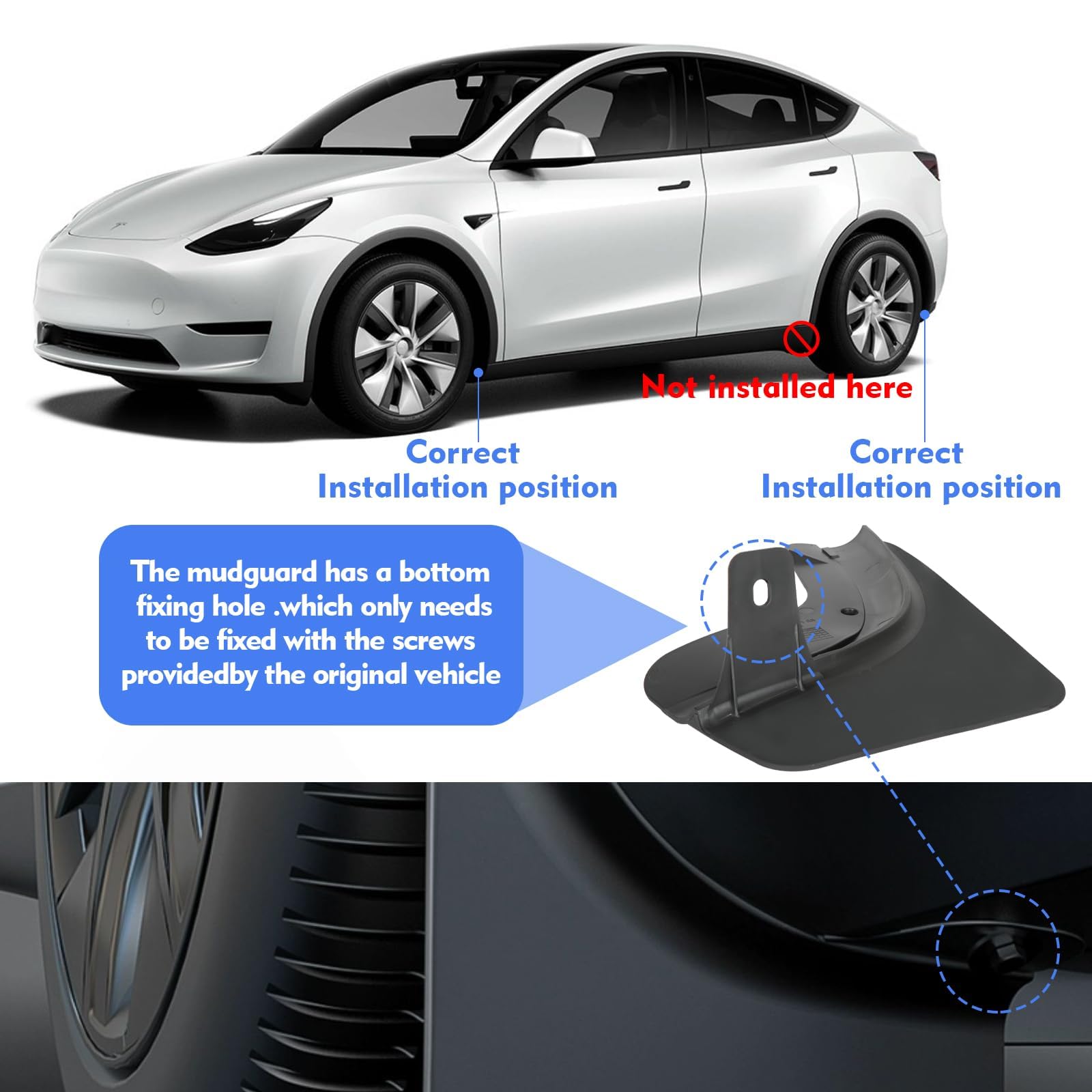 SIGLIN Model Y mud flaps installed on vehicle demonstrate quick, secure mounting.