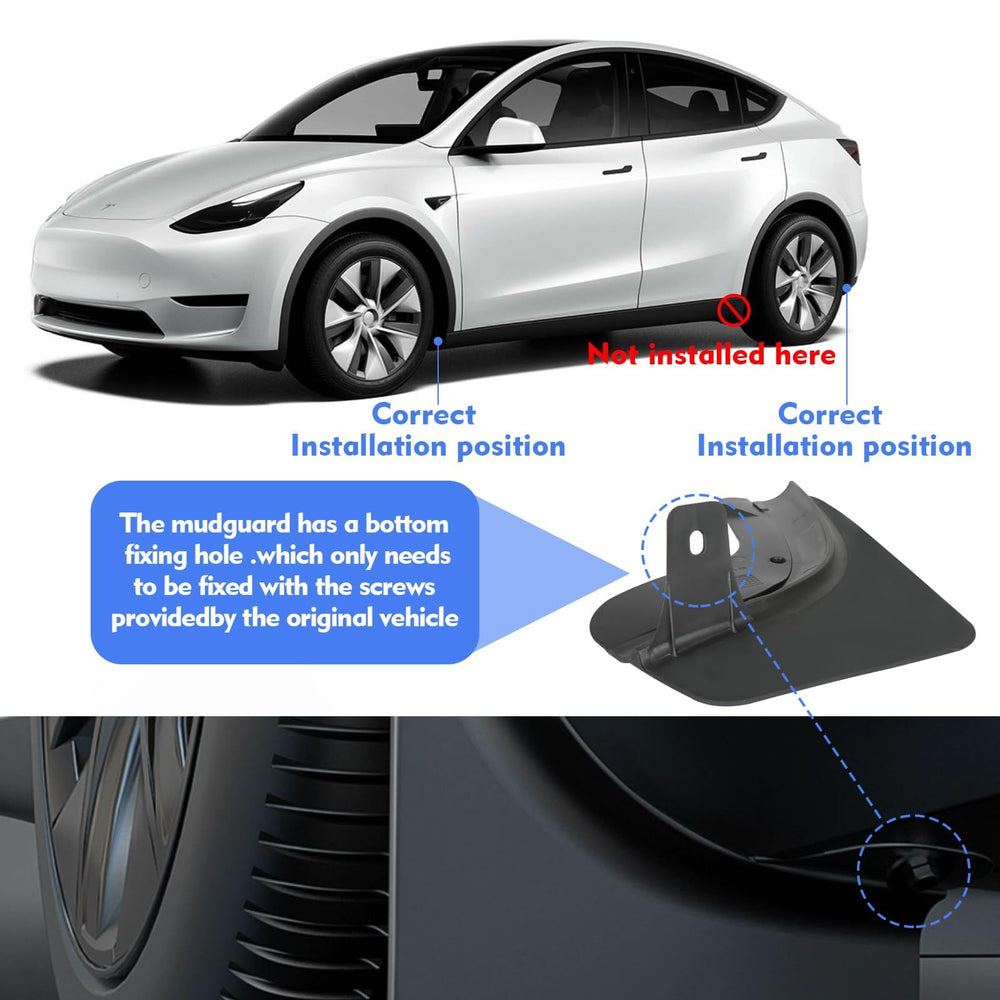 SIGLIN Model Y mud flaps installed on vehicle demonstrate quick, secure mounting.