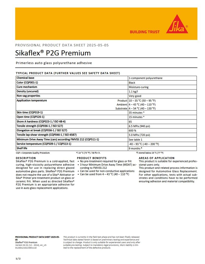 Sika Sikaflex P2G Premium non-conductive formula for safe handling