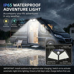 Silanit solar panel RV light powers outdoor illumination with no wiring.