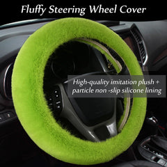 Silence Shopping fluffy car accessories set in green highlights interior style.